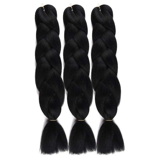 Black Jumbo Braiding Hair Extensions 24 Inch Yaki Straight 3 Bundles - Picture 1 of 4